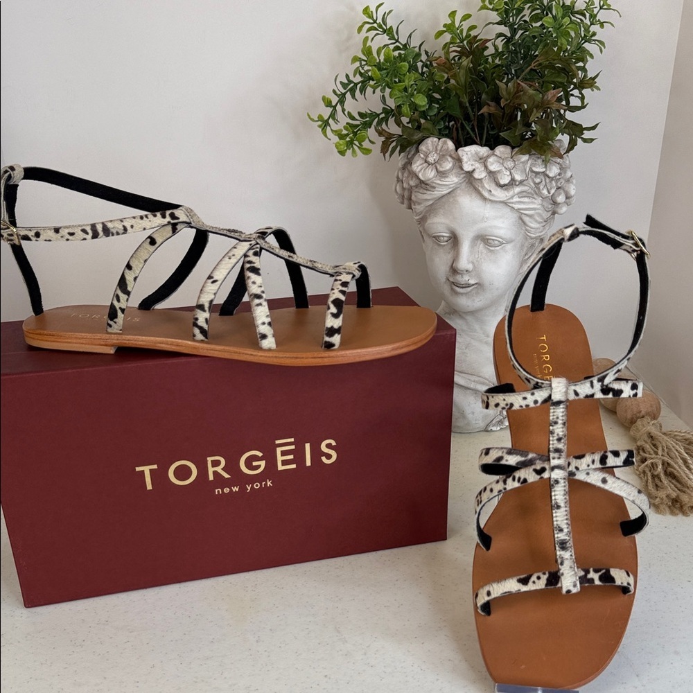 TORGEIS
Syrene Animal-Printed Pony Hair Cage Sandals Color Pony Sz 8